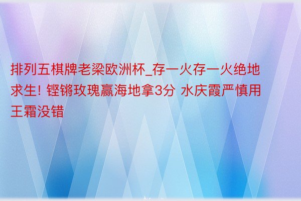 排列五棋牌老梁欧洲杯_存一火存一火绝地求生! 铿锵玫瑰赢海地拿3分 水庆霞严慎用王霜没错