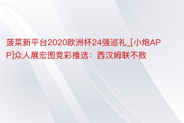 菠菜新平台2020欧洲杯24强巡礼_[小炮APP]众人展宏图竞彩推选：西汉姆联不败