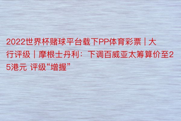 2022世界杯赌球平台载下PP体育彩票 | 大行评级｜摩根士丹利：下调百威亚太筹算价至25港元 评级“增握”